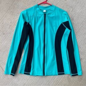 Womens Rash Guard Shirt Long Sleeve Raglan Sun Protection Full Zip Up Shirt